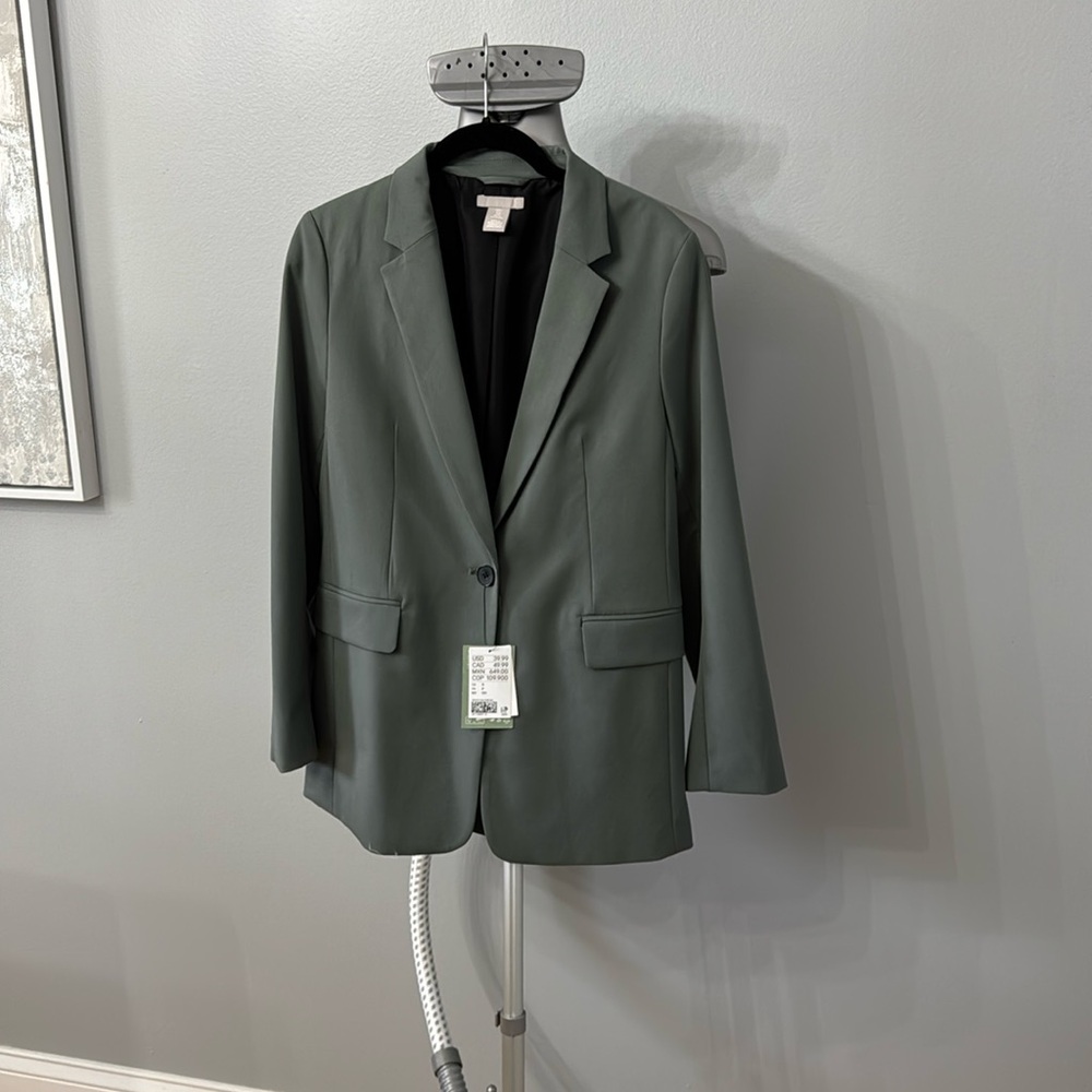 NWT H & M dark sage green blazer size S